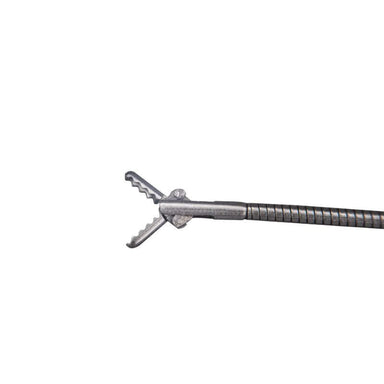 Metallic tool with a coiled hose on a white background