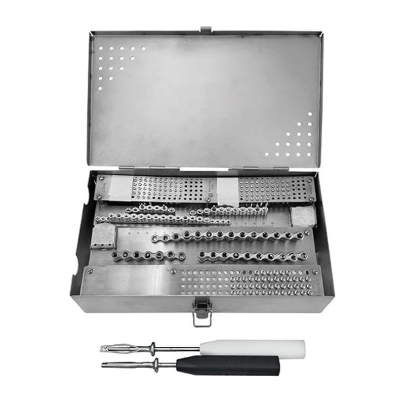Stainless steel jewelry making kit with tools on a white background