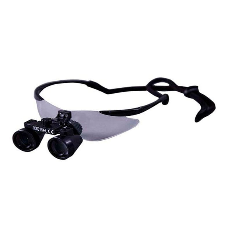 Binoculars with a neck strap on a white background