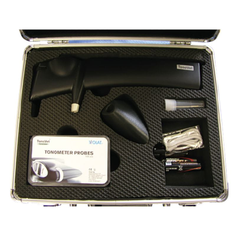 Tonometer set with probes and accessories in a black case